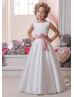 Beaded Scoop Back Satin Floor Length Flower Girl Dress